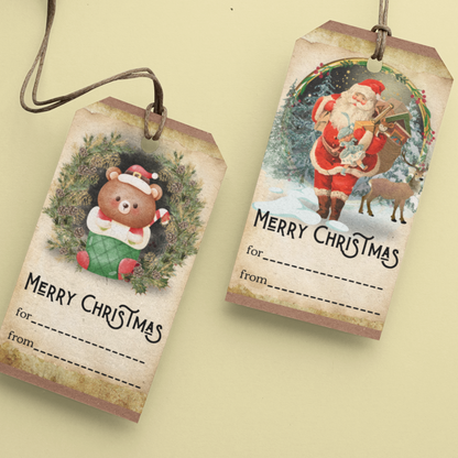Christmas Tag Download: Set of 6 Vintage Style