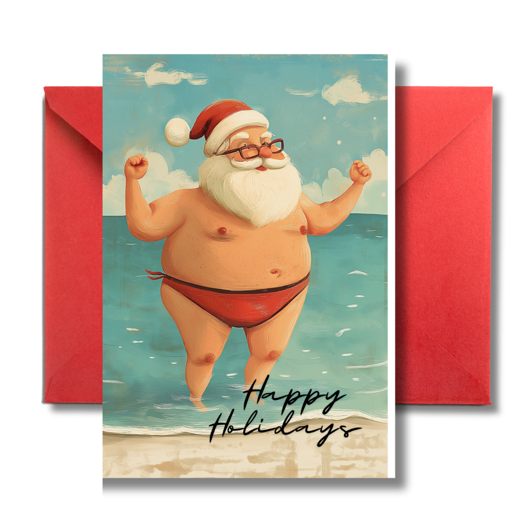 Happy Holidays Beach Santa Card Download