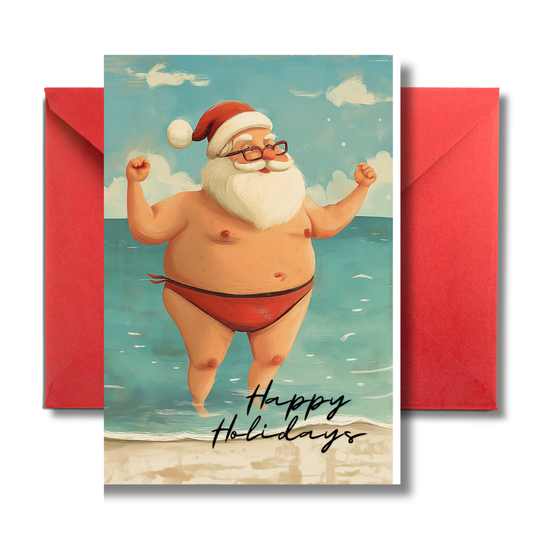 Happy Holidays Beach Santa Card Download