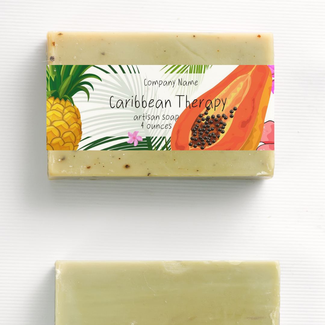 Caribbean themed Papaya Editable Label templates for Bath and Body
