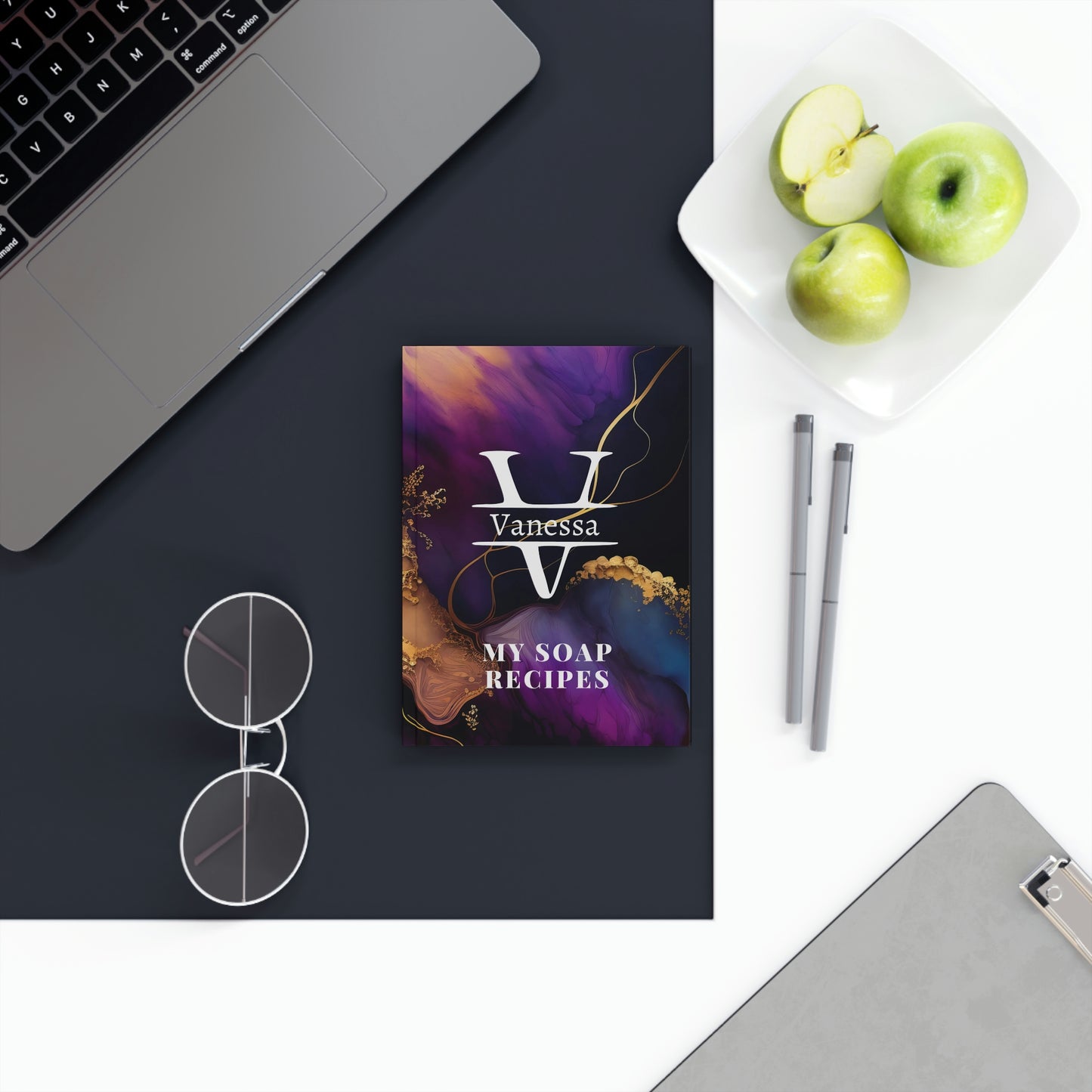 Monogrammed, customisable recipe journal. Dark colours